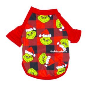 Polo navideño de algodón para perros y gatos con estampado y mangas rojas