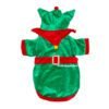 Traje Duende para perros y gatos color verde y rojo con capucha y cinturón decorativo
